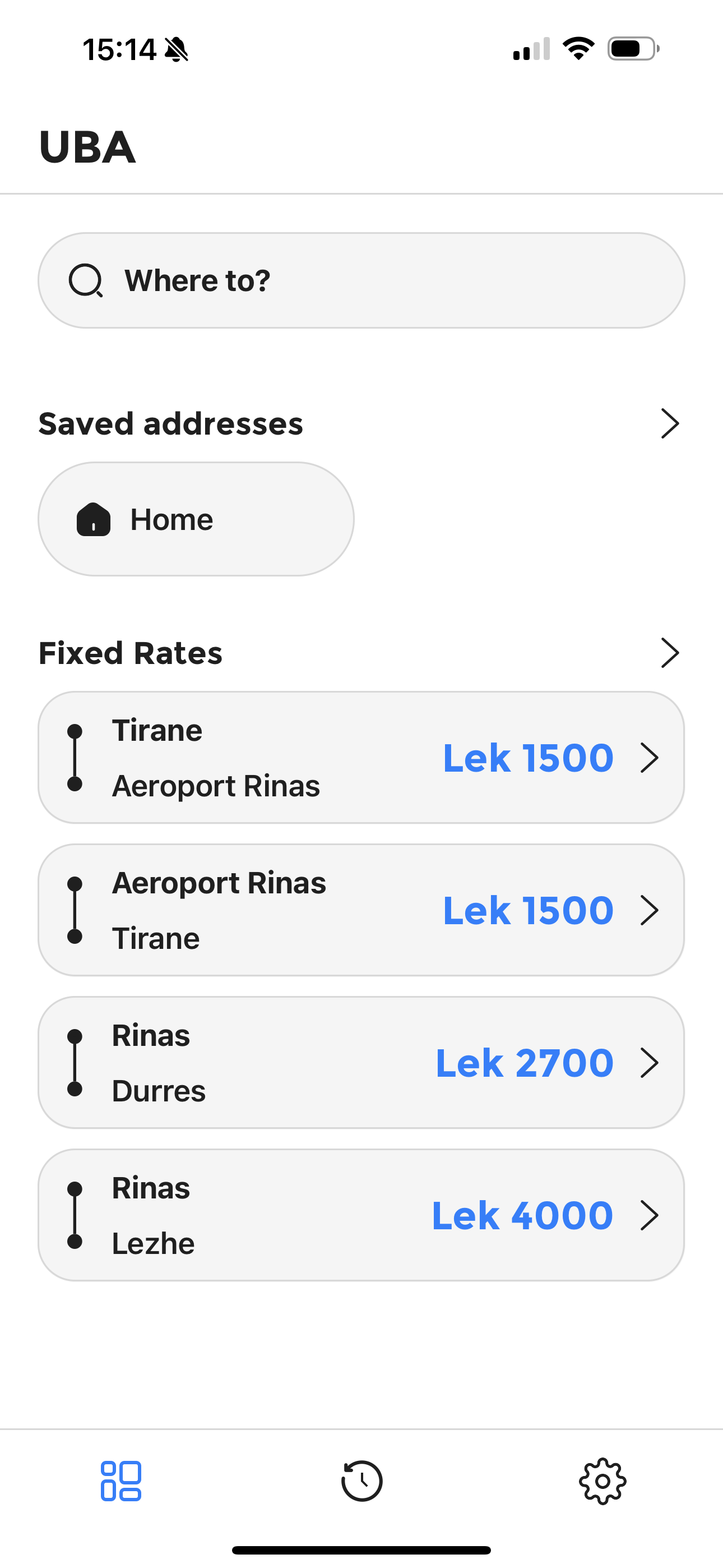 Uba Taxi App Screenshot - Complete mobile interface showing pricing and features